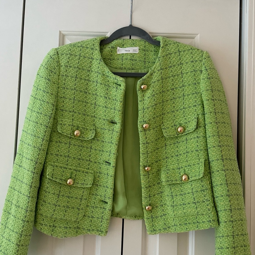 Mango Green Tweed Blazer / Jacket - image 3